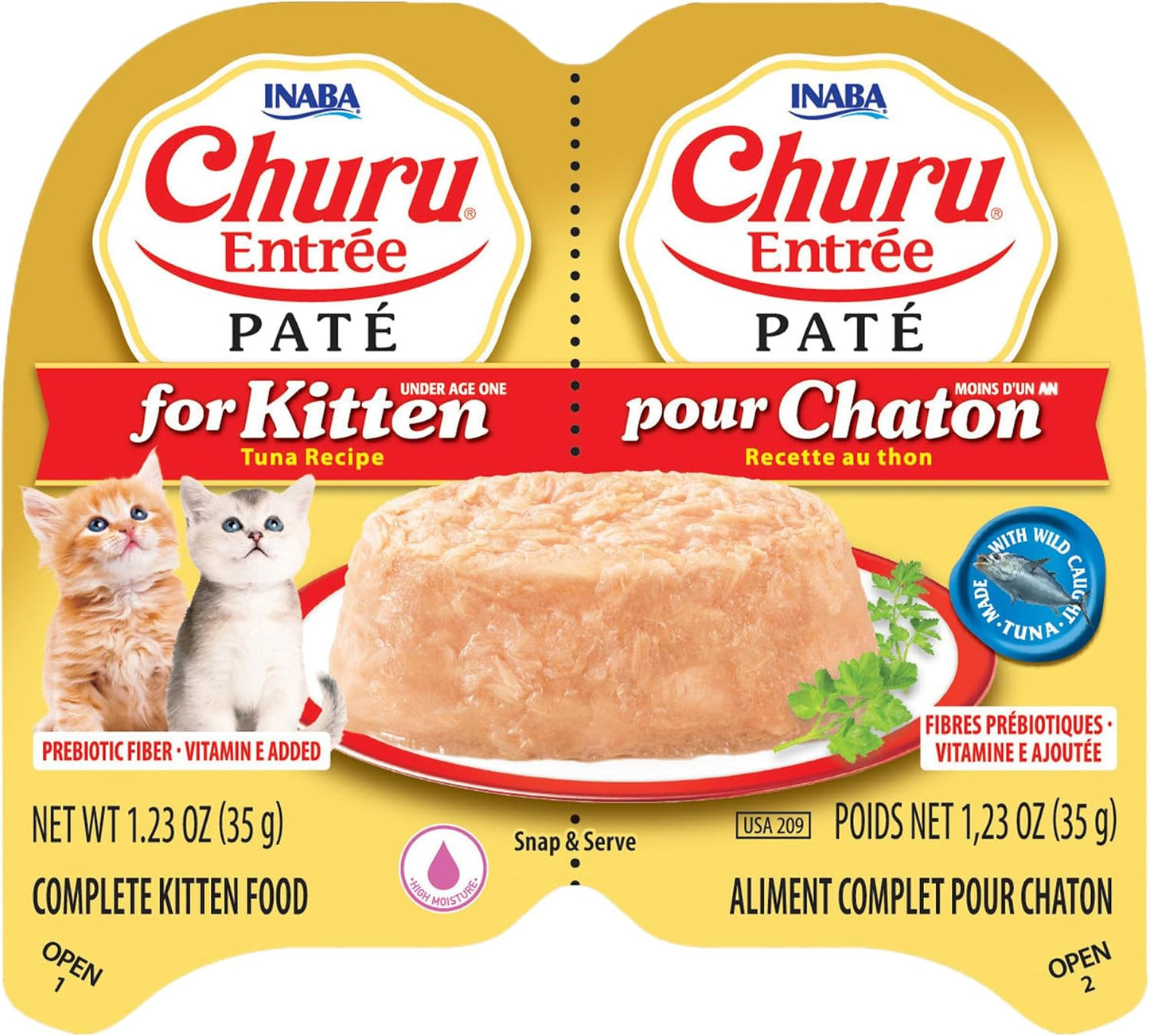 INABA Churu Entrée Pate for Kitten, Grain-Free, High Protein, Prebiotic Complete & Balanced Wet Cat Food - Tuna Recipe
