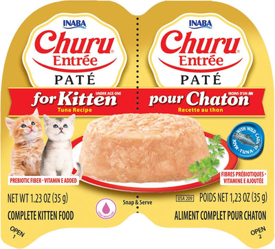 INABA Churu Entrée Pate for Kitten, Grain-Free, High Protein, Prebiotic Complete & Balanced Wet Cat Food - Tuna Recipe