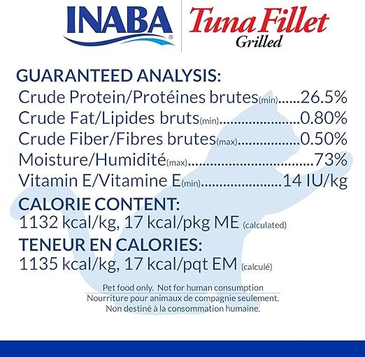 INABA Premium Grilled Tuna Fillet Cat Treats with Vitamin E and Green Tea Extract - Bag of 10