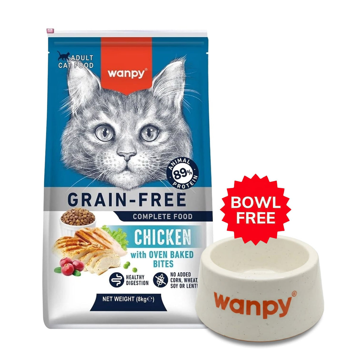 Wanpy Grain Free Complete Food for Adult Cat - Chicken Recipe - 8Kg