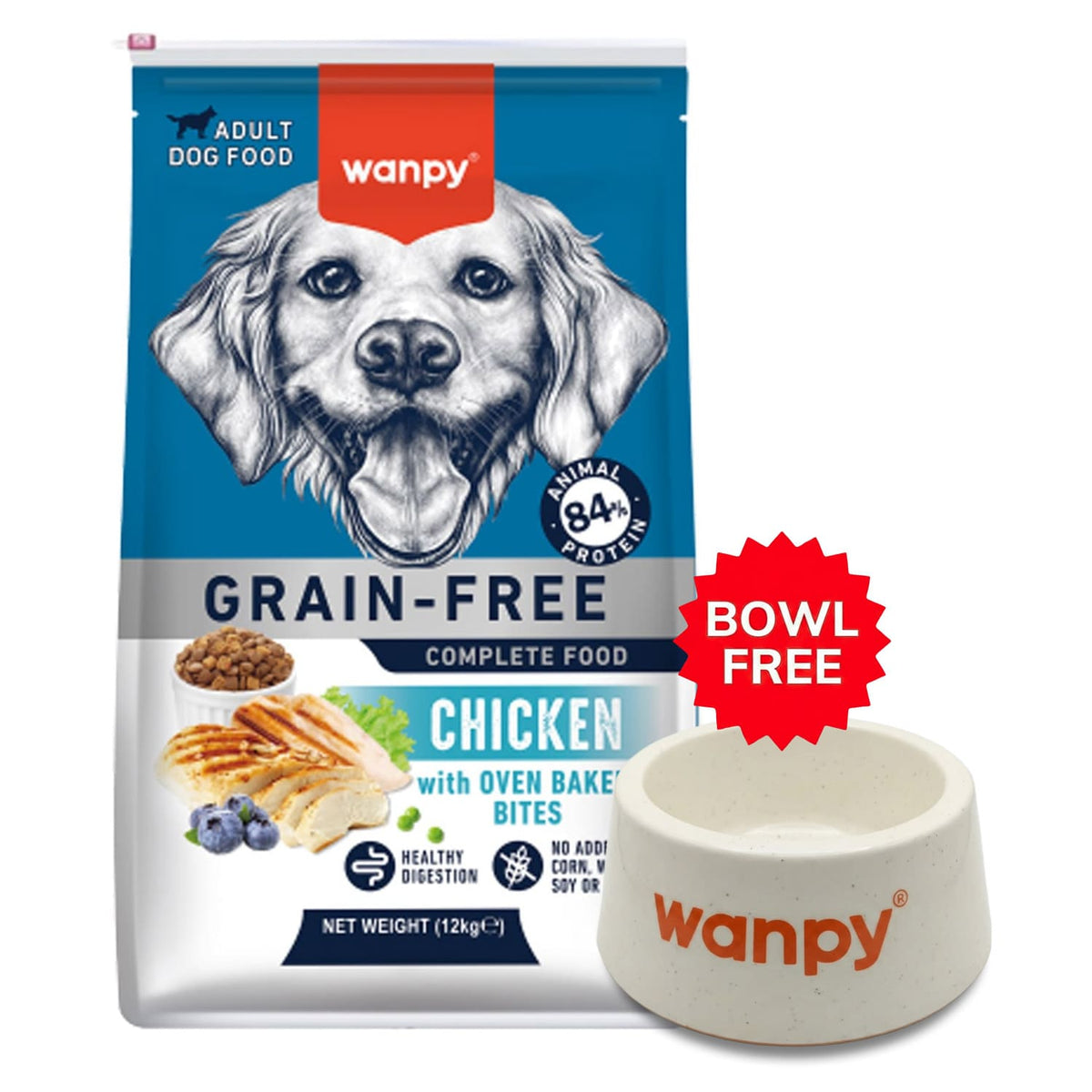 Wanpy Grain Free Complete Food for Adult Dog - Chicken Recipe - 12Kg