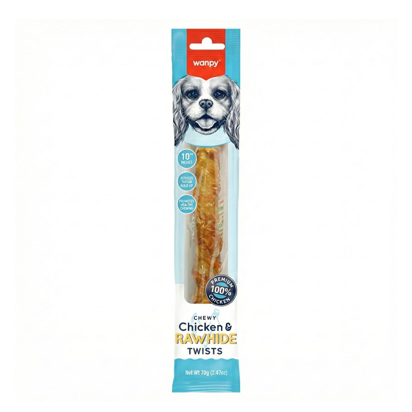 Wanpy Chewy 10 Chicken Jerky & Rawhide Twists 70g