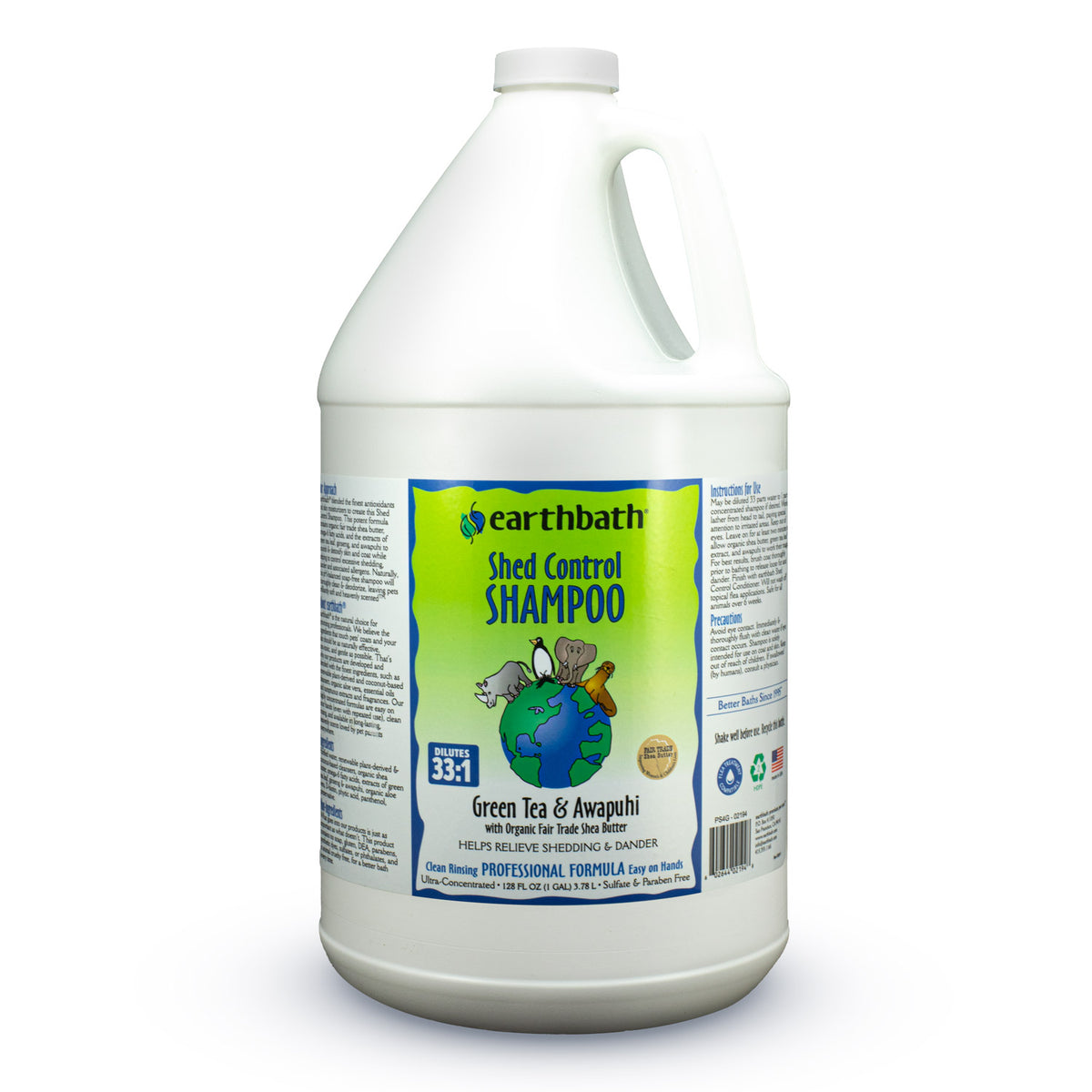 Earthbath Shed Control Shampoo, Green Tea & Awapuhi with Organic Fair Trade Shea Butter, Helps Relieve Shedding & Dander, Made in USA, 128 oz (1 Gallon)