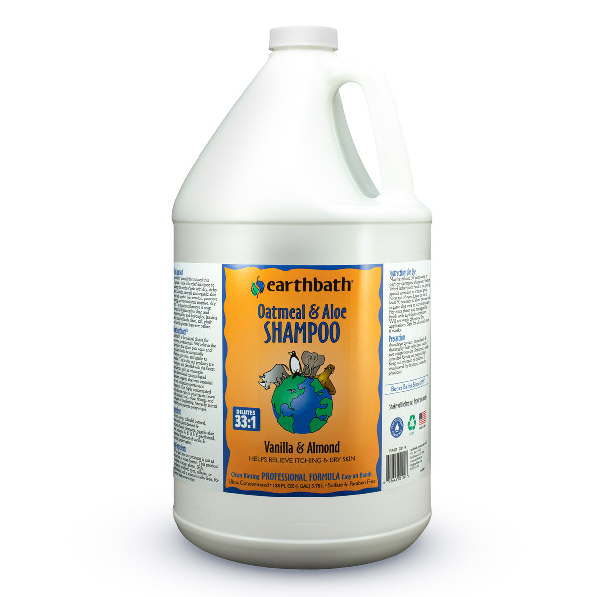 Earthbath Oatmeal & Aloe Shampoo, Vanilla & Almond, Helps Relieve Itchy Dry Skin, Made in USA, 128 oz (1 Gallon)