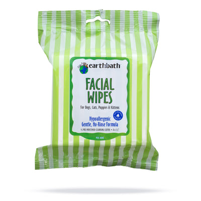 Earthbath Facial Wipes, Hypo-Allergenic Cucumber Melon for Dogs, Cats, Puppies & Kittens, 25 ct re-sealable package