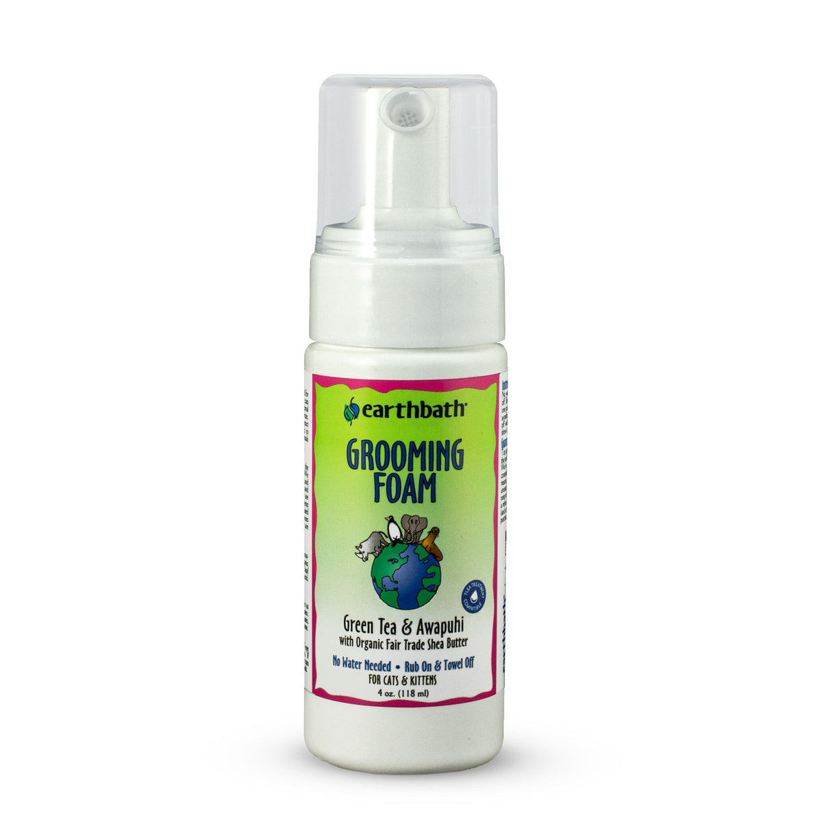 Earthbath Waterless Grooming Foam for Cats & Kittens, Green Tea Leaf Essence, Made in USA, 4 oz pump