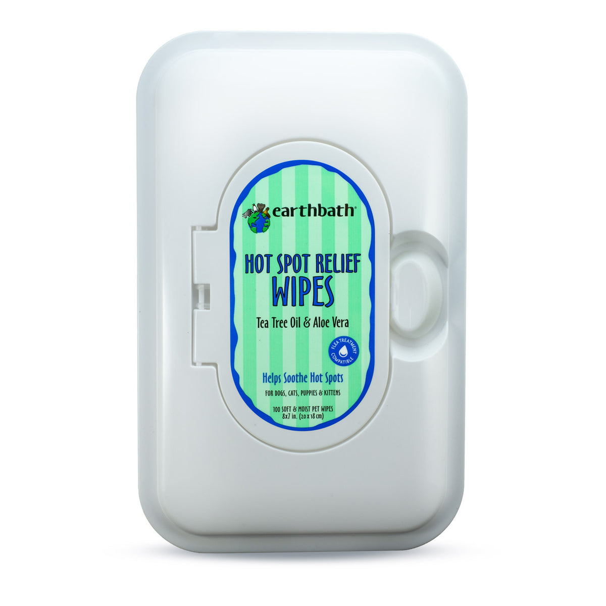 Earthbath Hot Spot Wipes Tea Tree Oil & Aloe Vera, 100 ct re-sealable container