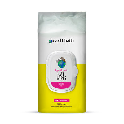 Earthbath Hypo-Allergenic Cat Grooming Wipes, Fragrance Free, Cleans & Conditions, 100 ct plant-based wipes in re-sealable pouch