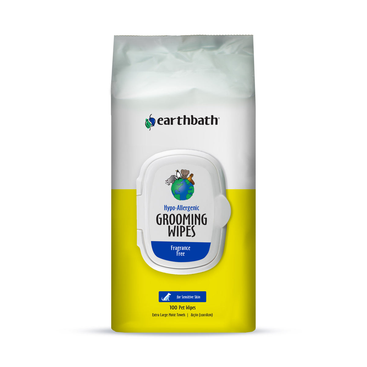 Earthbath Hypo-Allergenic Grooming Wipes, Fragrance Free, Cleans & Conditions, 100 ct plant-based wipes in re-sealable pouch