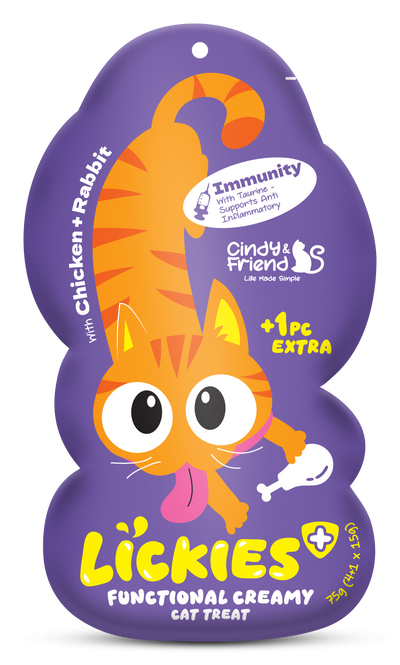 Cindy & Friends Lickies Functional Creamy Lickable Cat Treat for Immunity with Chicken & Rabbit 75g (5 × 15g)