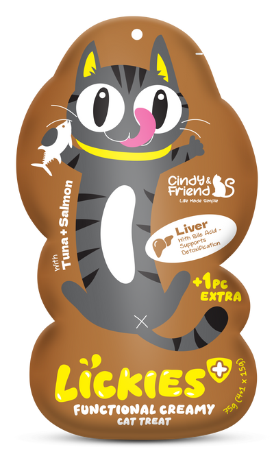 Cindy & Friends Lickies Functional Creamy Lickable Cat Treat for Liver with Chicken, Tuna & Salmon 75g (5 x 15g)
