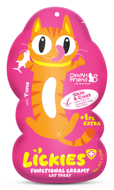 Cindy & Friends Lickies Functional Creamy Lickable Cat Treat for Skin & Coat with Tuna & Chicken 75g (5 x 15g)