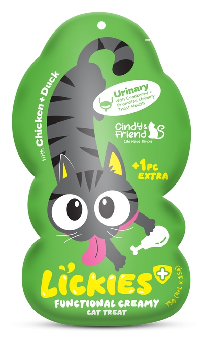 Cindy & Friends Lickies Functional Creamy Lickable Cat Treat for Urinary Support with Chicken & Duck 75g (5 × 15g)