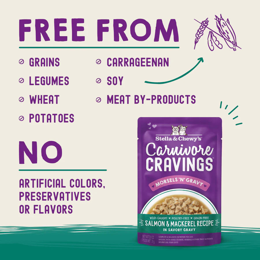 Stella & Chewy's Carnivore Cravings Morsels'N'Gravy - Salmon & Mackerel Recipe - 2.8 oz