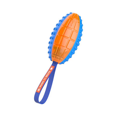 GiGwi Push to Mute Rugby Ball ( Blue/Orange Solid/Transparent )