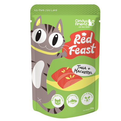 Cindy & Friends Red Feast Tuna With Mackerel Complete & Balanced Wet Cat Food Pouch, 70g