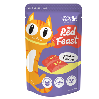 Cindy & Friends Red Feast Tuna With Surimi Complete & Balanced Wet Cat Food Pouch, 70g