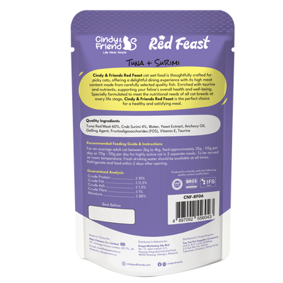 Cindy & Friends Red Feast Tuna With Surimi Complete & Balanced Wet Cat Food Pouch, 70g