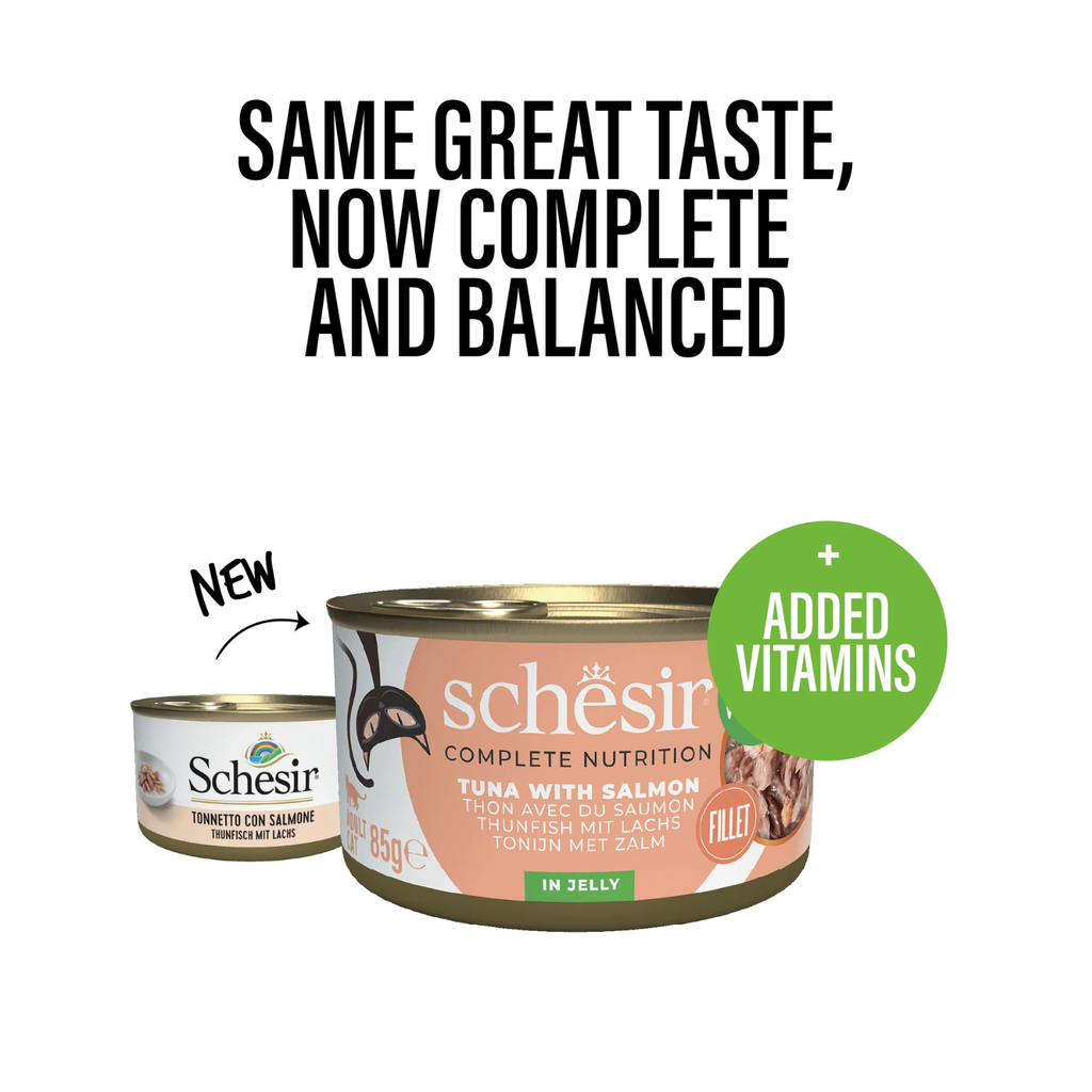 Schesir Complete & Balanced Nutrition Wet Cat Food in Jelly Can- Tuna With Salmon 85g