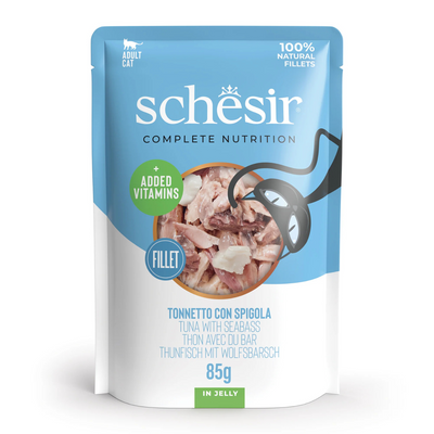 Schesir Complete & Balanced Nutrition Wet Cat Food in Jelly Pouch - Tuna With Seabass 85g