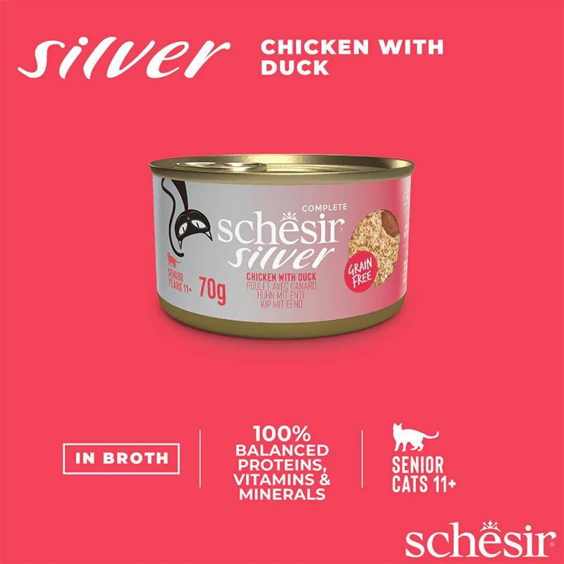 Schesir Silver Mousse & Fillets Senior Cat Wholefood - Chicken With Duck 70g