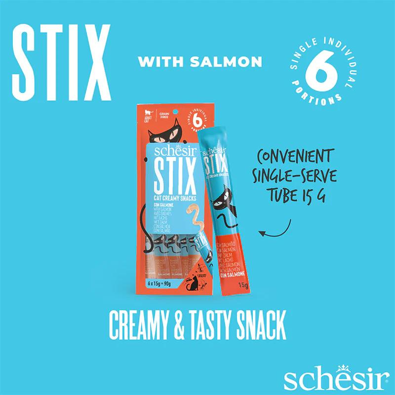 Schesir Stix Treat For Cat In Cream - Salmon 6x15g