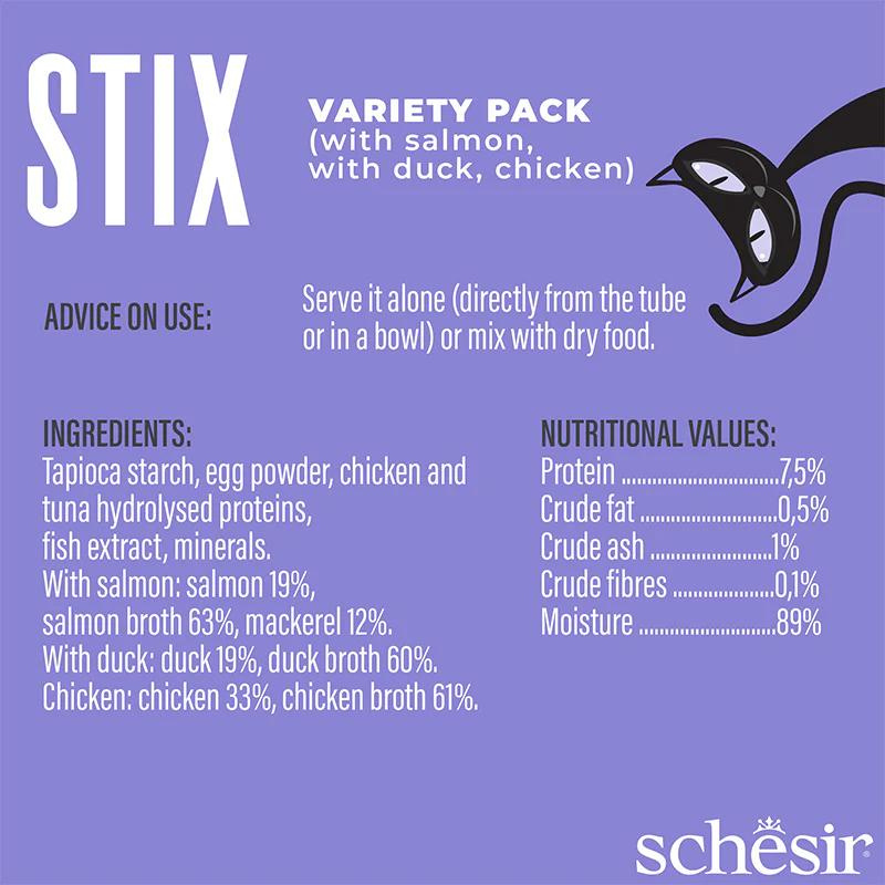 Schesir Stix Treat Variety Pack  6x15g - Mixed Flavors: Chicken,Duck & Salmon