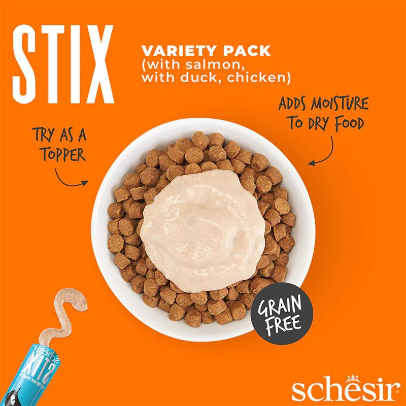 Schesir Stix Treat Variety Pack  6x15g - Mixed Flavors: Chicken,Duck & Salmon