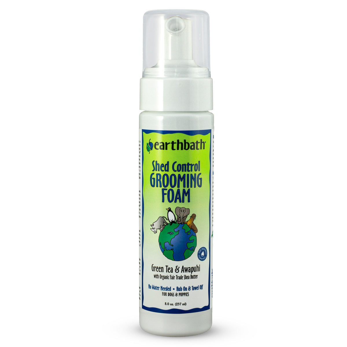 Earthbath Shed Control Waterless Foam for Dogs & Puppies, Green Tea & Awapuhi, Made in USA, 8 oz pump