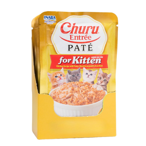 INABA Churu Entrée Pate for Kitten, Grain-Free, Prebiotic Complete & Balanced Wet Cat Food - Chicken with Tuna Recipe