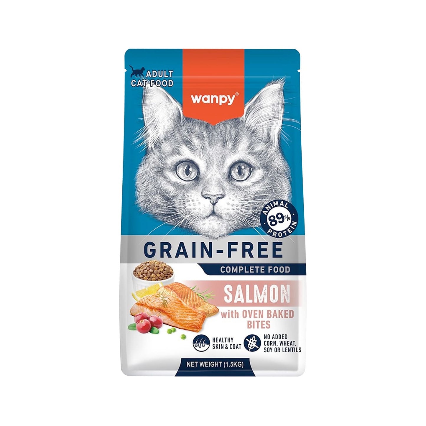 Wanpy Grain Free Complete Food for Adult Cat - Salmon Recipe - 1.5Kg