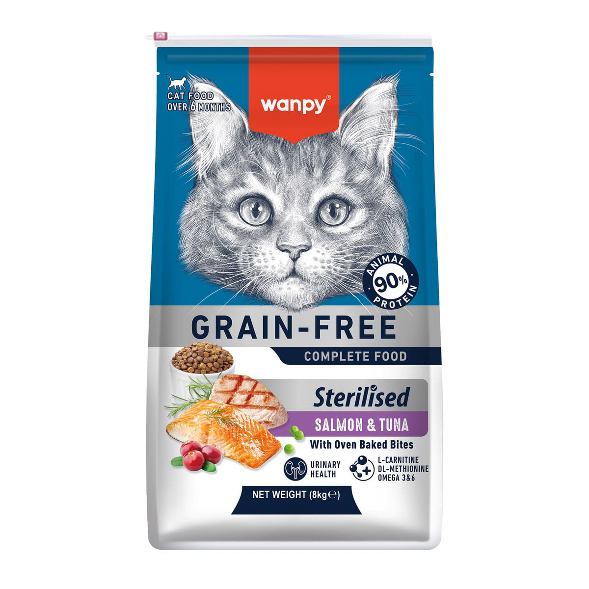 WANPY Grain Free Sterilized Cat Food - Salmon & Tuna Recipe - 8Kg