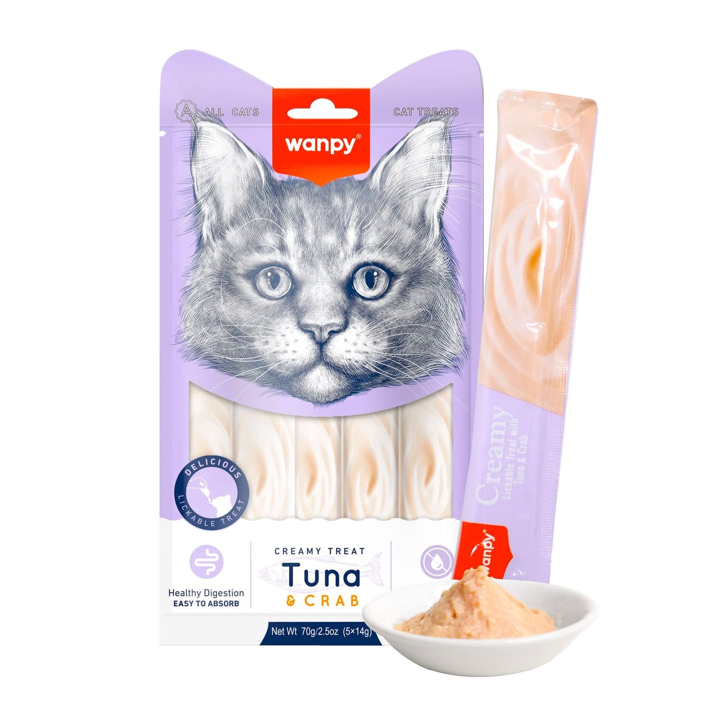 Wanpy Creamy Lickable Cat Treats - Tuna & Crab (14gx5)