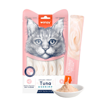 Wanpy Creamy Lickable Cat Treats - Tuna & Shrimp (14gx5)