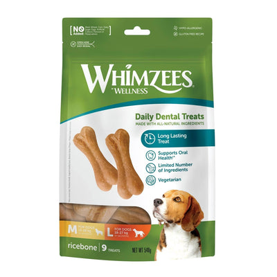 Whimzees Rice Bone Dental Dog Treat - Large (9pcs)