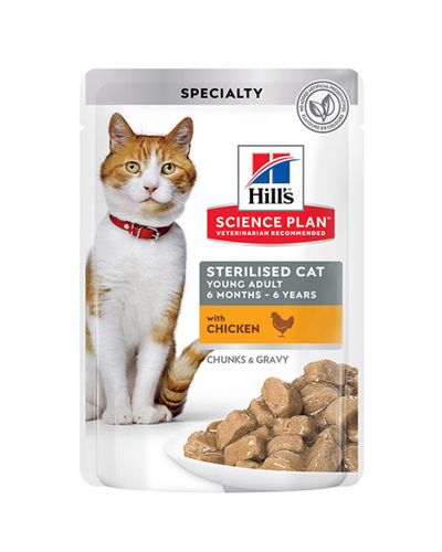 Hill's Science Plan Sterilised  Adult Cat Wet Food with Chicken Pouches - (12x85g)