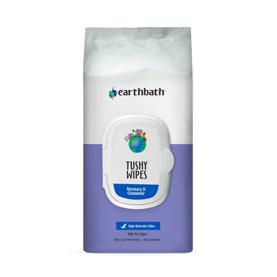 Earthbath Tushy Wipes, Rosemary & Chamomile Odor-Eating Enzymes & Baking Soda, 100 ct wipes in re-sealable pouch