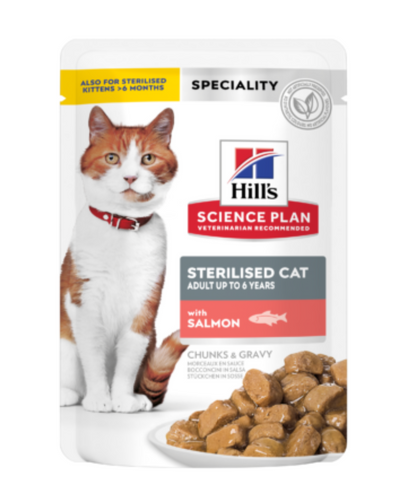 Hill's Science Plan Sterilised  Adult Cat Wet Food with Salmon Pouches - (12x85g)