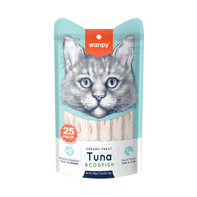 Wanpy Creamy Lickable Cat Treats - Tuna & Codfish (14g x 25pc)