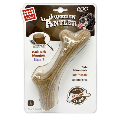 GiGwi Dog Chew Wooden Antler with Natural Wood and Synthetic Material - L