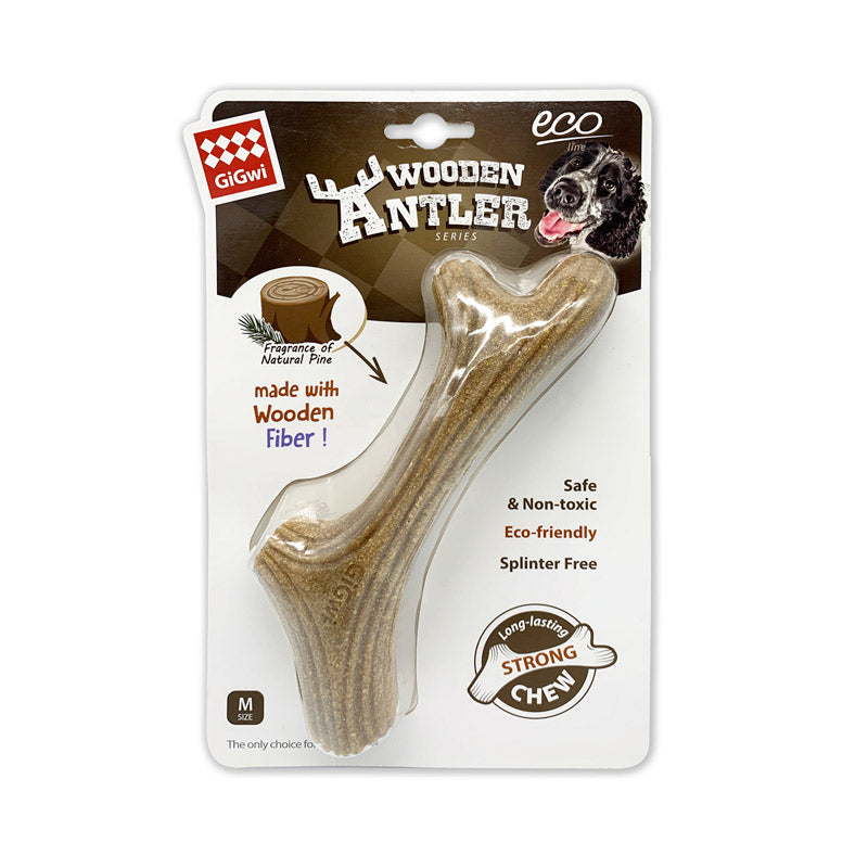 GiGwi Dog Chew Wooden Antler with Natural Wood and Synthetic Material - M