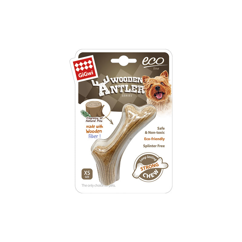 GiGwi Dog Chew Wooden Antler with Natural Wood and Synthetic Material - XS